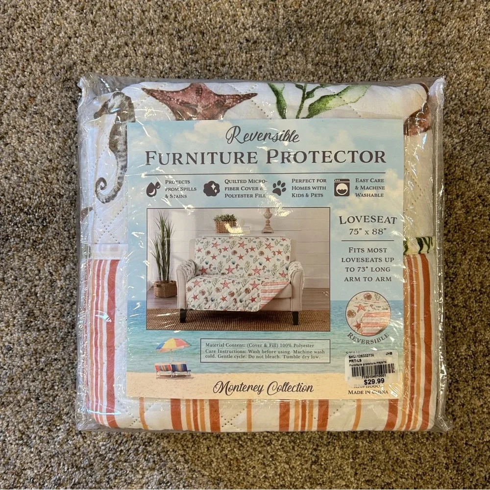 Monterey Collection Reversible Quilted Coastal Loveseat Protector 75x88 NEW